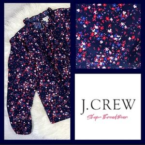 Like New [J. Crew] Long Sleeve Navy & Pink Floral Blouse + Key Hole Top | Large